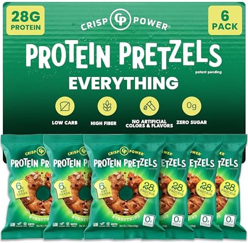 Crisp Power Protein Pretzels, Everything, High Protein Snack, 28G Protein, Low Carb Crunchy Pretz... | Amazon (US)