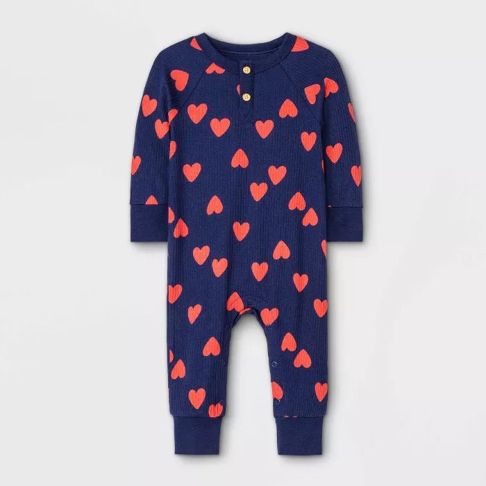 Baby Boys' V-Day Heart Rib Romper - Cat & Jack™ Navy | Target