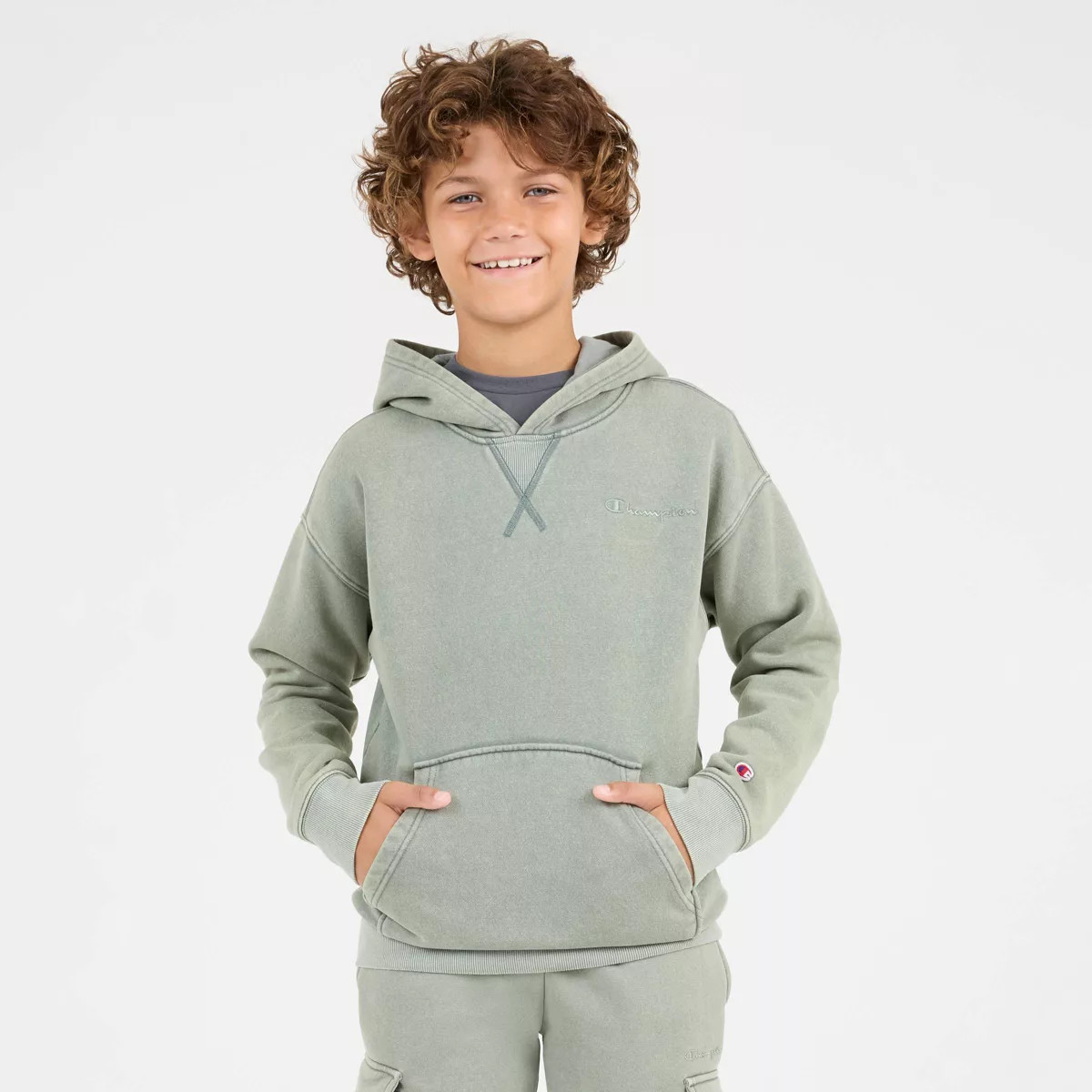 Champion Boys' Oversized Washed Fleece Hoodie - Green L | Target