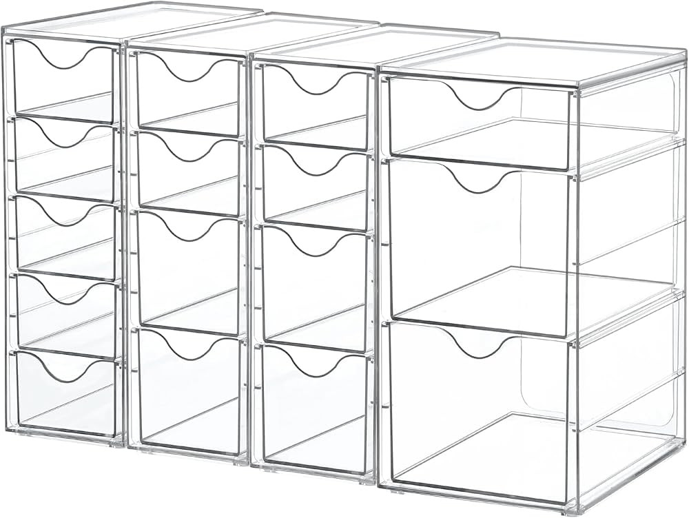 Vtopmart Acrylic Organizer with 16 Drawers (4 Set),Clear Storage Drawers for Office Supplies,Desk... | Amazon (US)