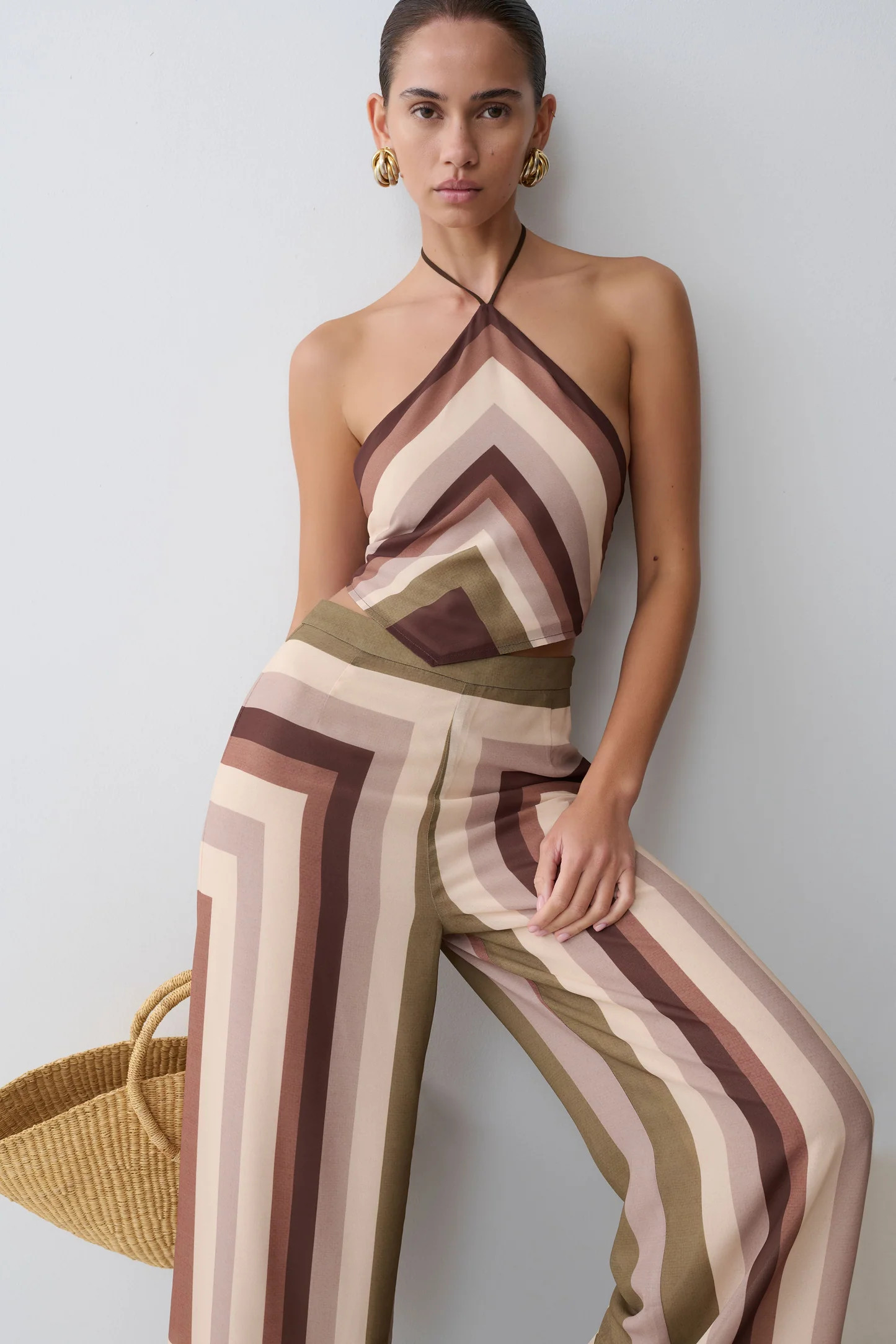 Thea Halter Chiffon Sleeveless Top - Multi Stripe | MESHKI US