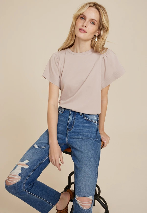 Woven Flutter Sleeve Tee | Maurices