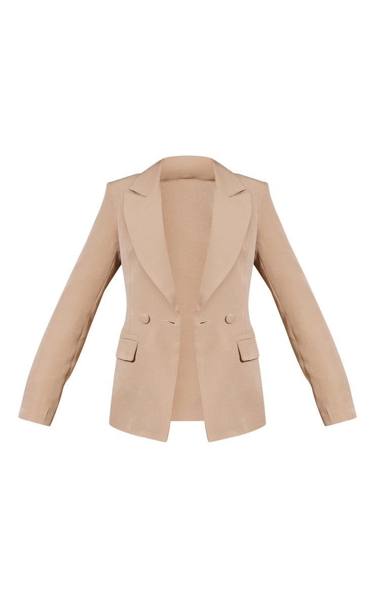 Taupe Woven Pocket Detail Double Breasted Blazer | PrettyLittleThing US