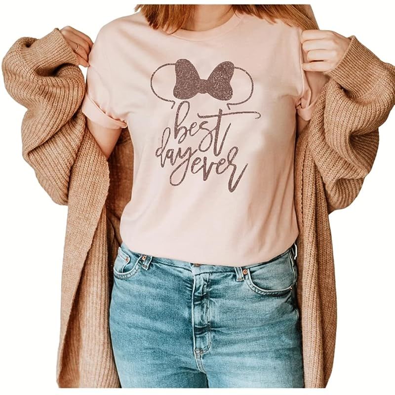 Minnie Mouse, Best Day Ever T-Shirt, Funny Cute Matching Disney Shirts for Ladies, Girls Summer T... | Amazon (US)