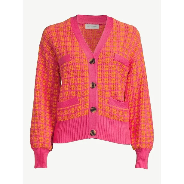 Free Assembly Tweed Cardigan Sweater with Welt Pockets, Midweight | Walmart (US)