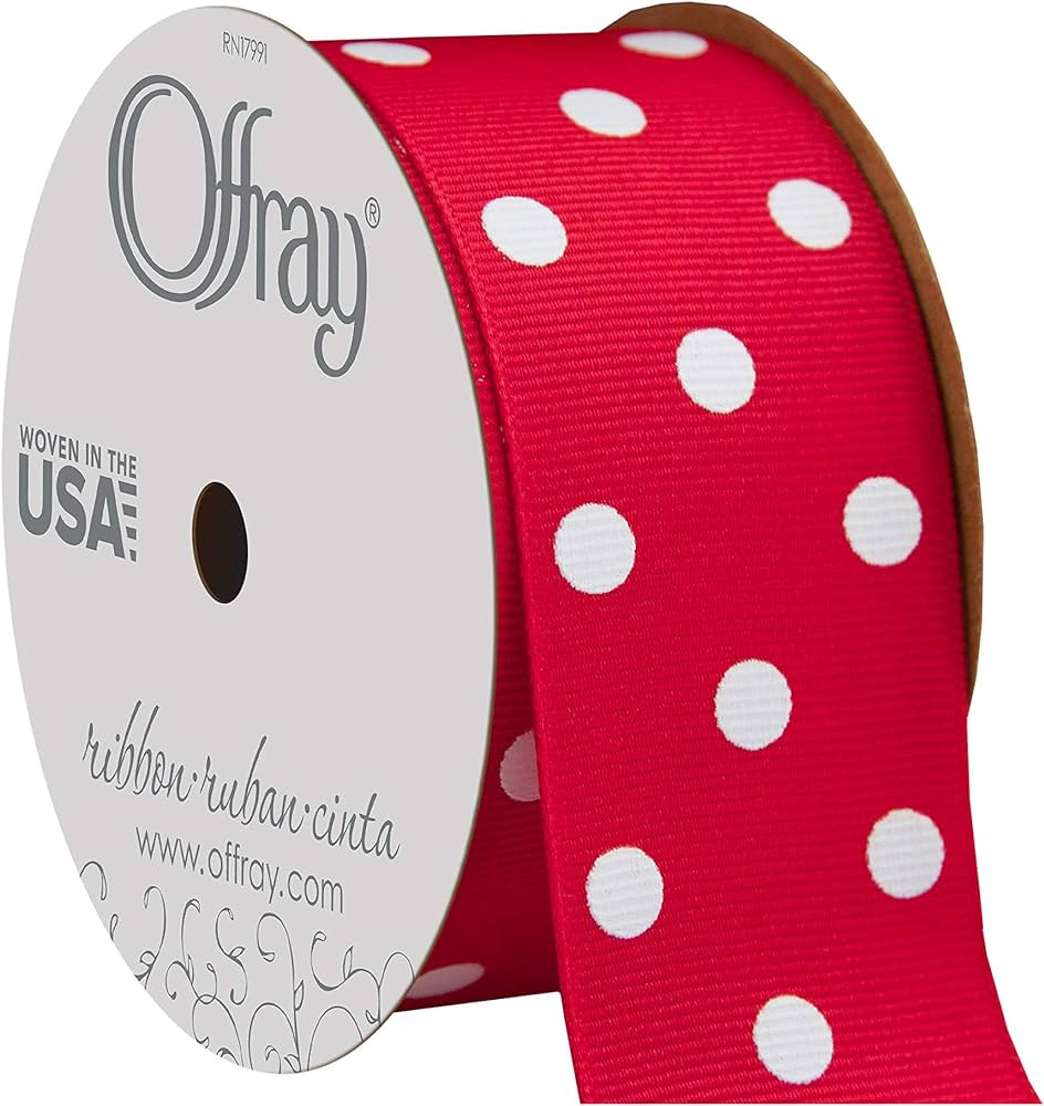 Offray 945872 1.5" Wide Grosgrain Ribbon, Red and White Polka Dot, 3 Yards | Amazon (US)