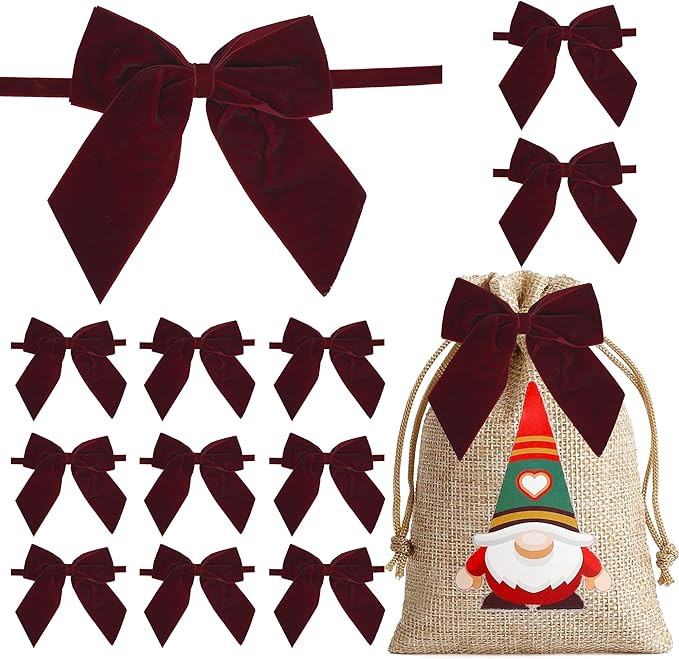12 PCS Burgundy Bows 5" Velvet Dark Red Ribbon Bow, Valentines Bow and Ribbon Set, Valentines Bow... | Amazon (US)