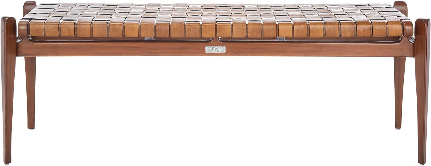 Safavieh Couture Home Dilan 47-inch Brown and Light Brown Leather Weave Bench | Amazon (US)