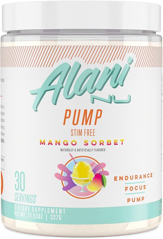 Alani Nu Pump Stim Free Pre-Workout Supplement, Mango Sorbet, 30 Servings | Amazon (US)
