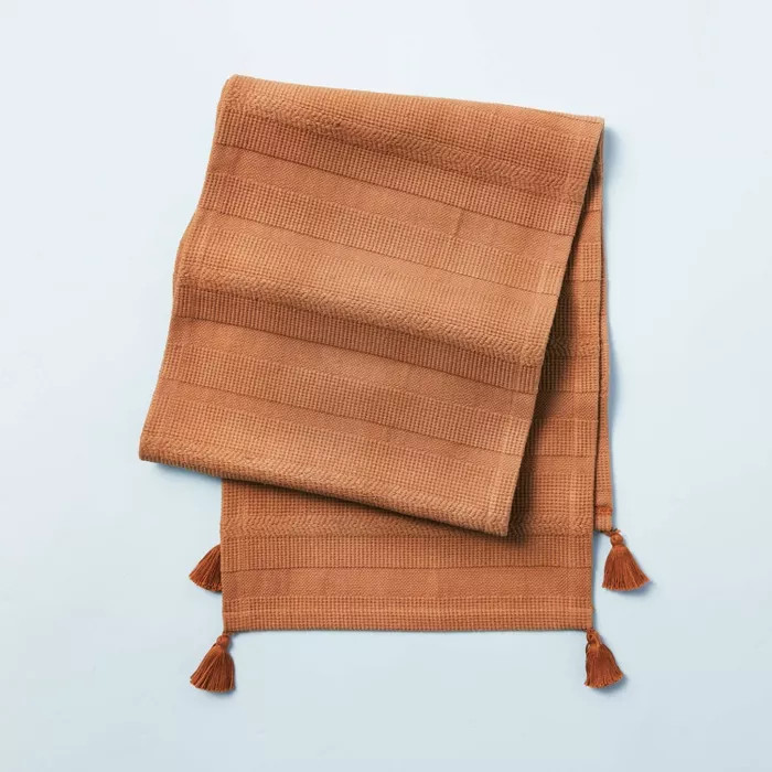 Ribbed Corner Tassels Table Runner Pumpkin Brown - Hearth & Hand™ with Magnolia | Target