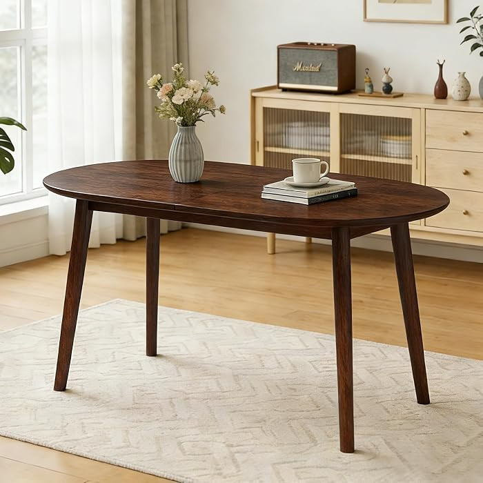 63" Oval Dining Table for 4-6, Mid Century Modern Wooden Dining Table with Solid Wood Legs, Kitch... | Amazon (US)