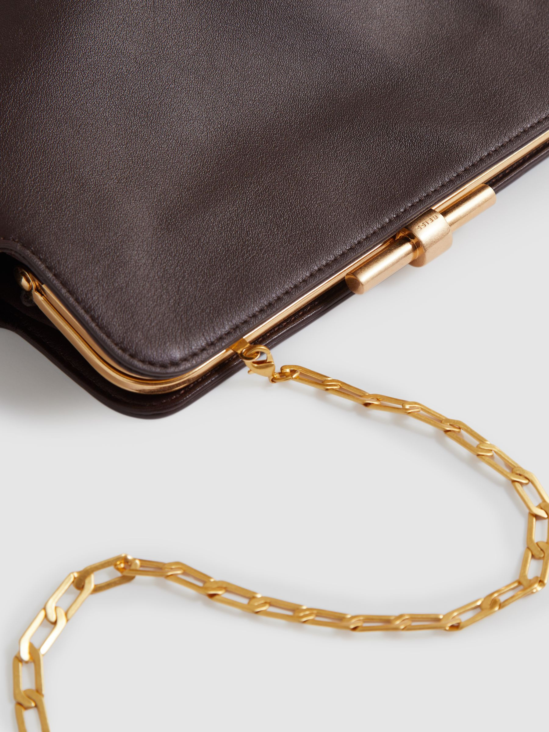 Leather Frame Clutch Bag in Burgundy | Reiss UK