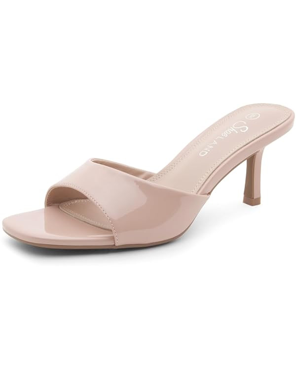 Shoe Land Women's Low Heels Stiletto Heeled Slides, Open Toe One Band Slip-On Heeled Mules – Dr... | Amazon (US)