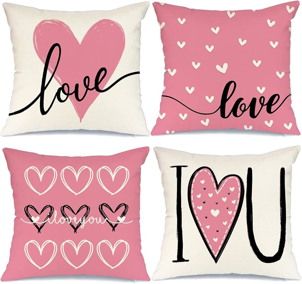 GEEORY Valentines Day Pillow Covers 18x18 Set of 4 Love Heart Valentines Pillows Decorative Throw... | Amazon (US)