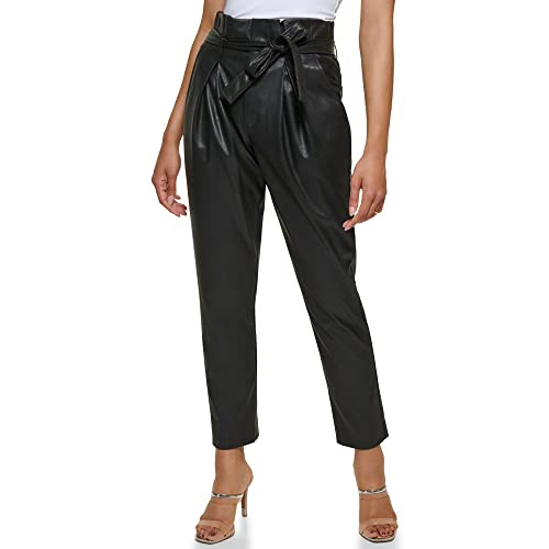 DKNY Women's Paperbag Waist Pant, Black Leather, 0 | Amazon (US)