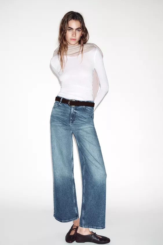Z1975 HIGH-WAISTED CULOTTE JEANS WITH BELT | Zara US