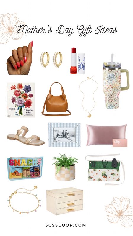 Mothers Day Gift Ideas
at home nail kit
Pearl huggie earrings
Tinted lip moisturizer 
Floral tumbler
Flowers coffee table
Small leather crossbody handbag 
Pendant necklace 
Gold metallic slide sandals
Blue plaid frame
Silk pillowcase
Snack pouch
Flower pot in checker print
Gardening apron
Bracelet
Jewelry organizer

#LTKGiftGuide #LTKfindsunder100 #LTKSeasonal