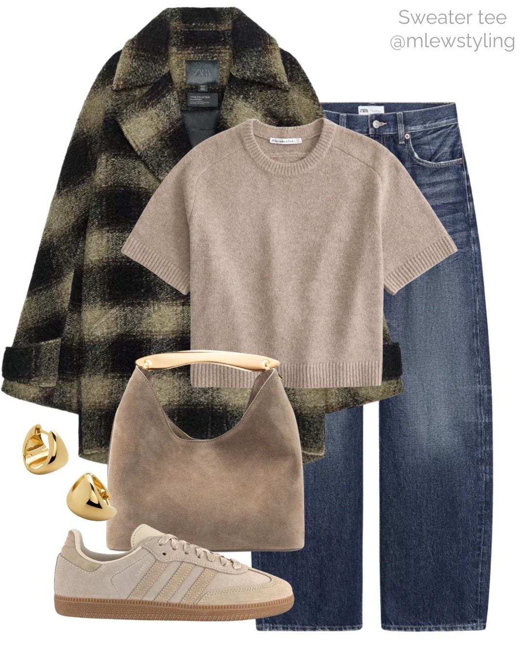Fall outfit with an Abercrombie sweater tee and a new-in Zara plaid jacket 🌿

Tags: fall fashion, autumn outfit, Elleme taupe suede bag, dark was jeans, adidas sambas, neutral outfit, capsule wardrobe, everyday look 

#LTKItBag #LTKSeasonal #LTKShoeCrush