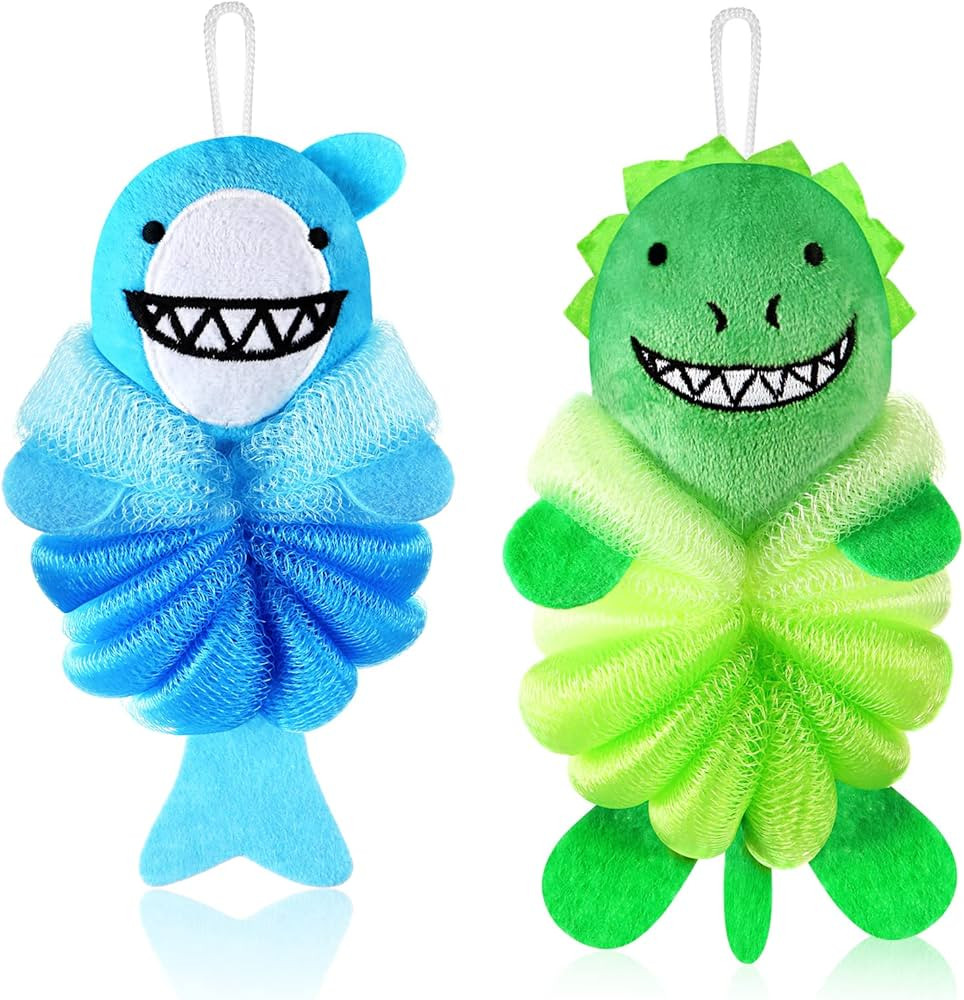 2 Pcs Bath Loofahs Kids Toddler Cute Cartoon Bath Sponges Loofah Bath Pouf Body Scrubber Mesh Loo... | Amazon (US)