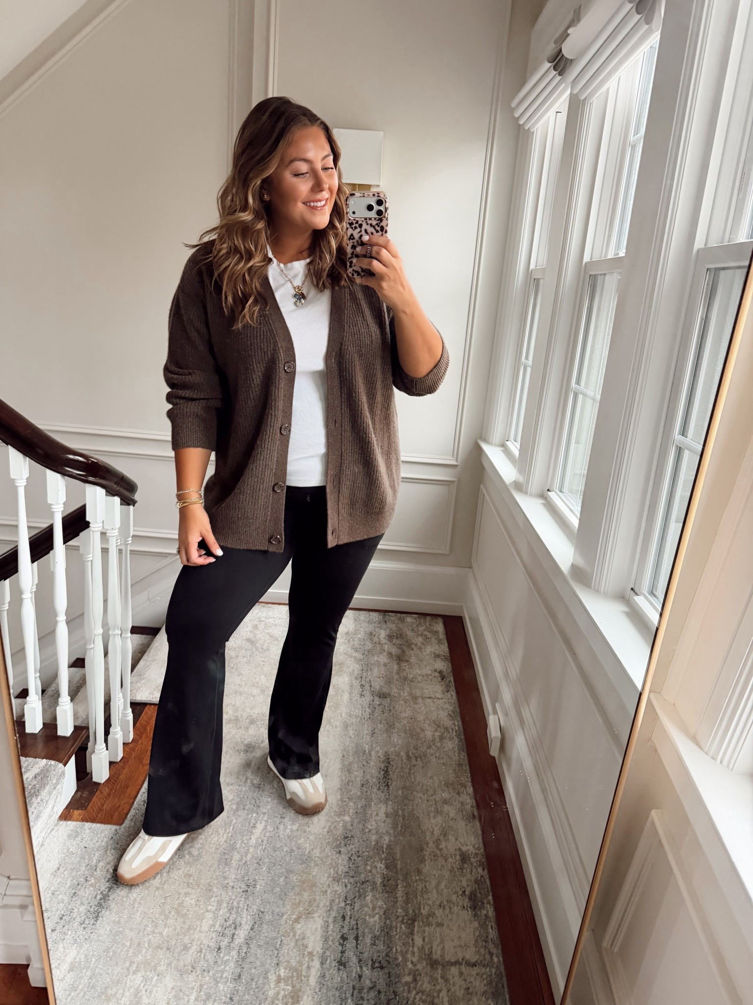 Sunday casual outfit - wearing size XL in cardigan, XXL Tall in shirt, XL in leggings. 

#LTKBump #LTKootd #LTKPlusSize