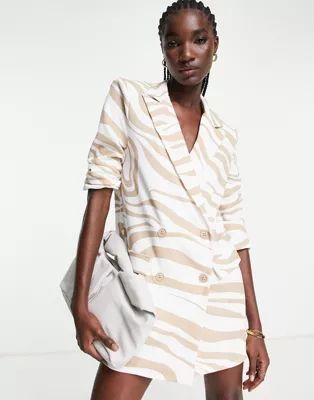 ASOS DESIGN oversized boxy blazer dress in cream zebra print | ASOS (Global)