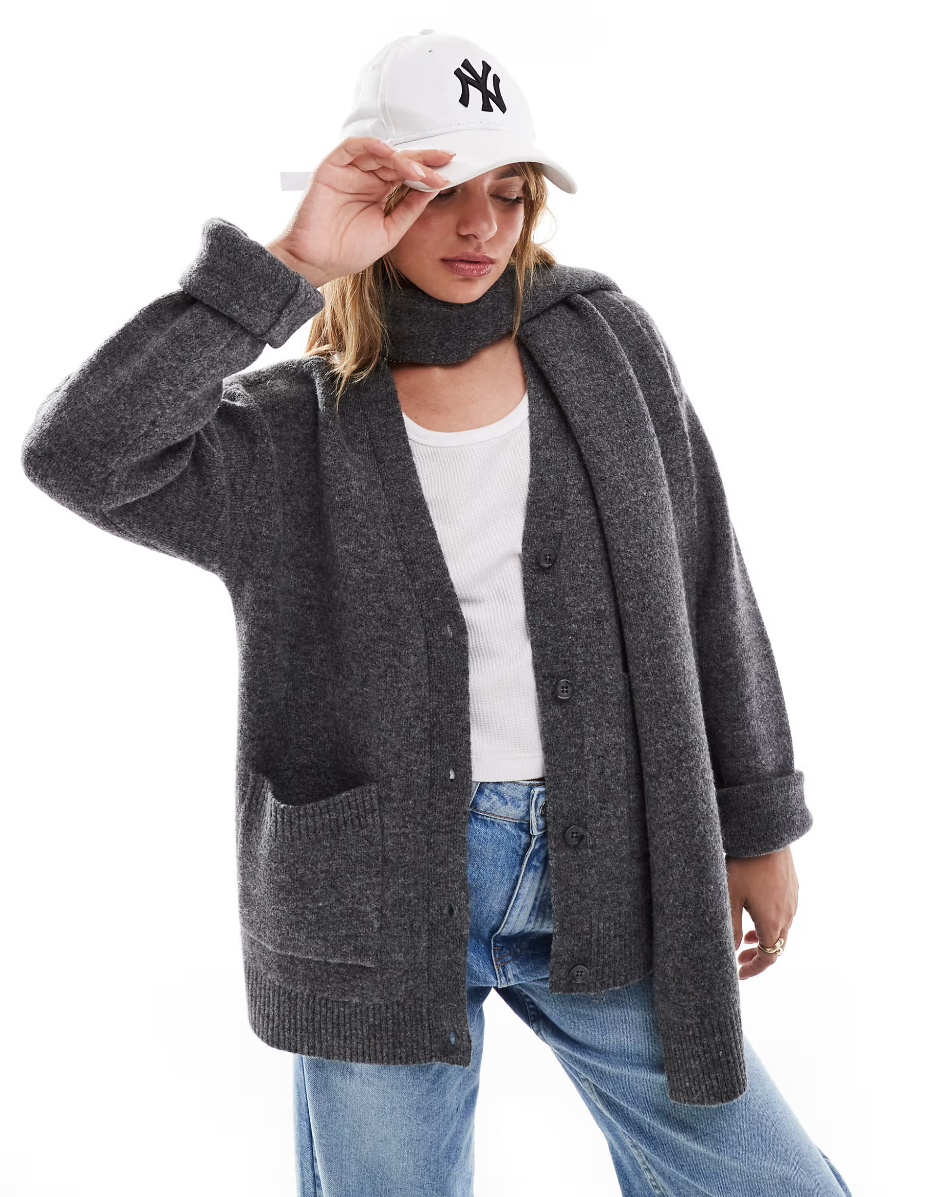 Pretty Lavish scarf cardigan in charcoal grey | ASOS | ASOS (Global)
