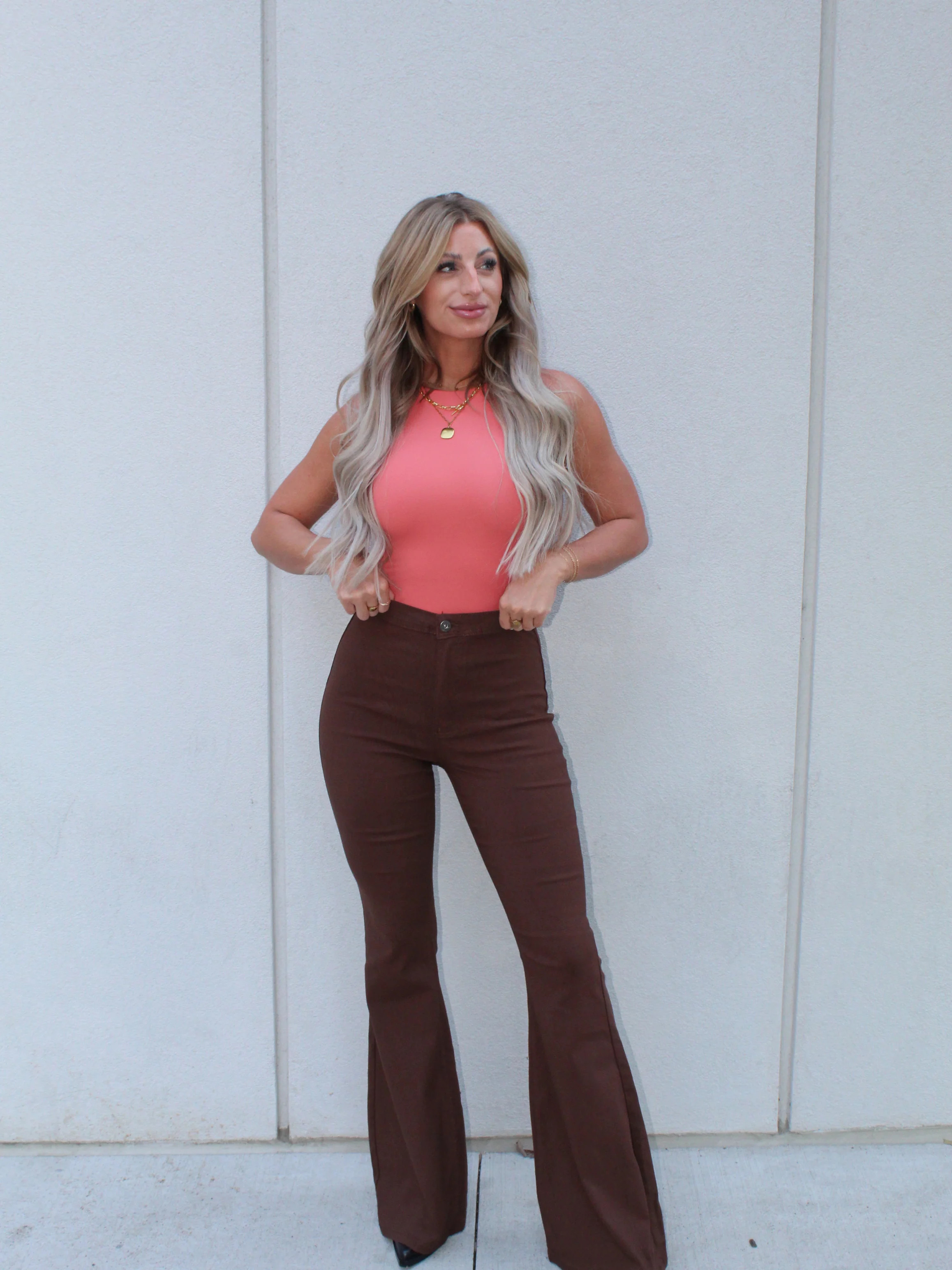Fiona High Waisted Bell Bottom Flare Jeans - Chocolate Brown | Willow Boutique
