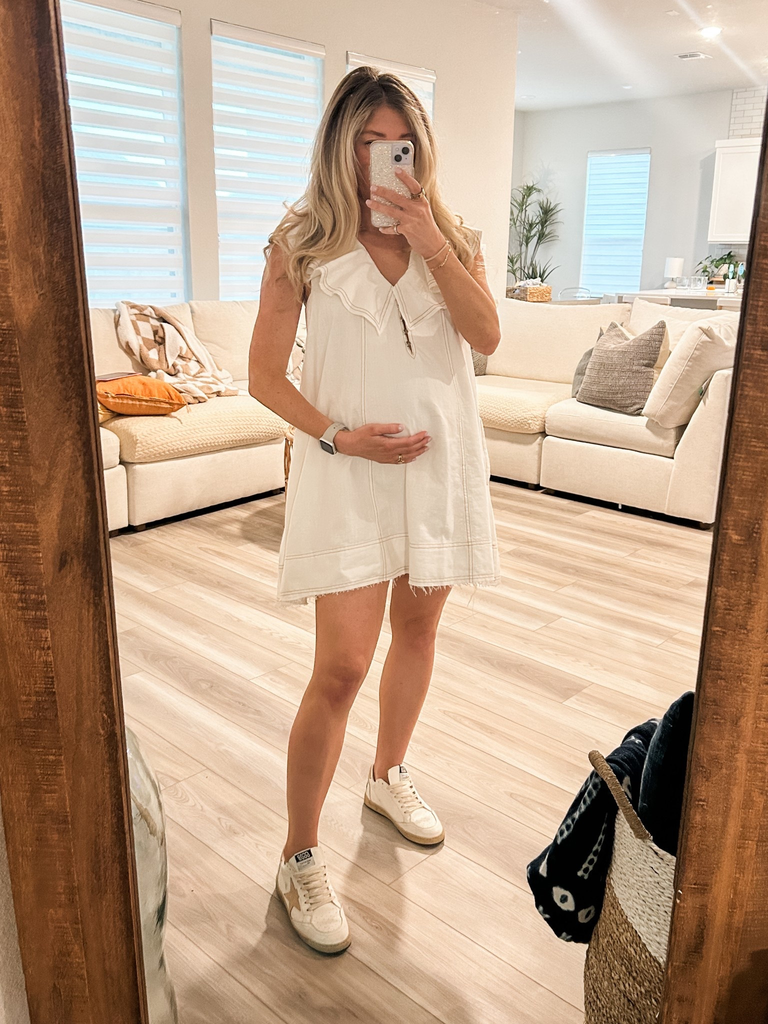 bump friendly denim mini dress - size small 

#LTKBeauty #LTKStyleTip #LTKBump