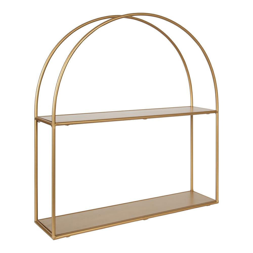 Kate and Laurel Monroe 6 in. x 24 in. x 26 in. Gold Metal Floating Decorative Wall Shelf Without Bra | The Home Depot