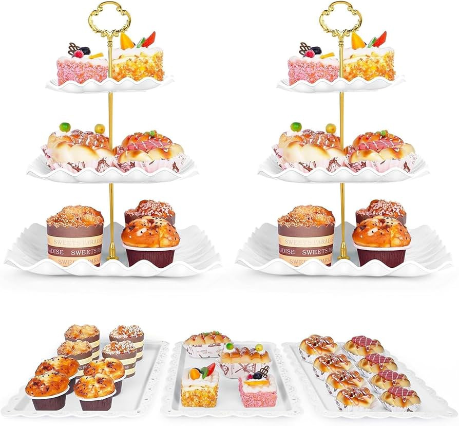 5 Pcs Dessert Table Display Set - 2 Pcs 3-Tier Dessert Display Stands & 3 Pcs Serving Tray - Dess... | Amazon (US)