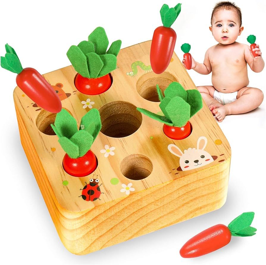 YOFUN Montessori Toys for Toddler - Carrot Harvest Wooden Matching Puzzle, Shape & Size Sorting... | Amazon (US)