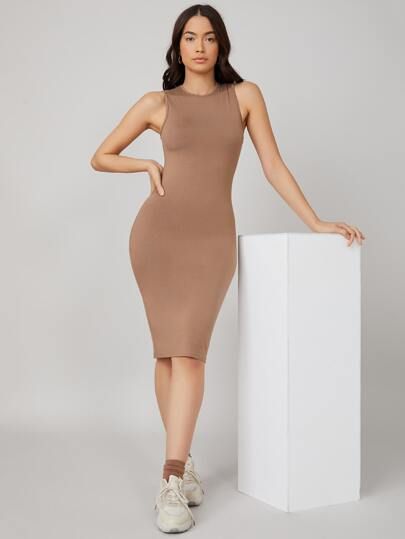 SHEIN BASICS Solid Bodycon Dress | SHEIN