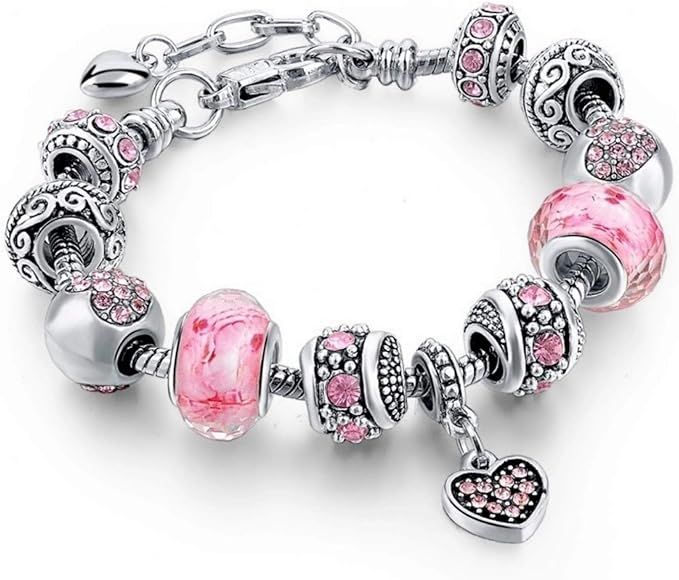 Capital Charms Pink Hearts Silver Plated Charm Bracelets for Women and Teen Girls, Jewelry Gifts ... | Amazon (US)