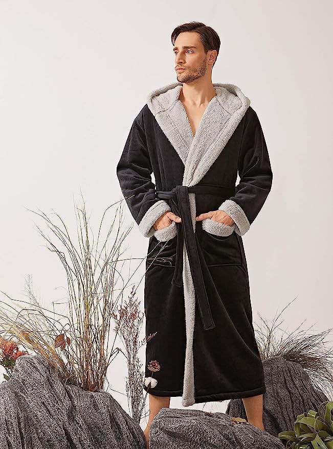 DAVID ARCHY Men's Soft Fleece Plush Robe Full Length Long Bathrobe | Amazon (US)