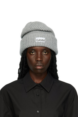 GANNI - Gray Patch Beanie | SSENSE