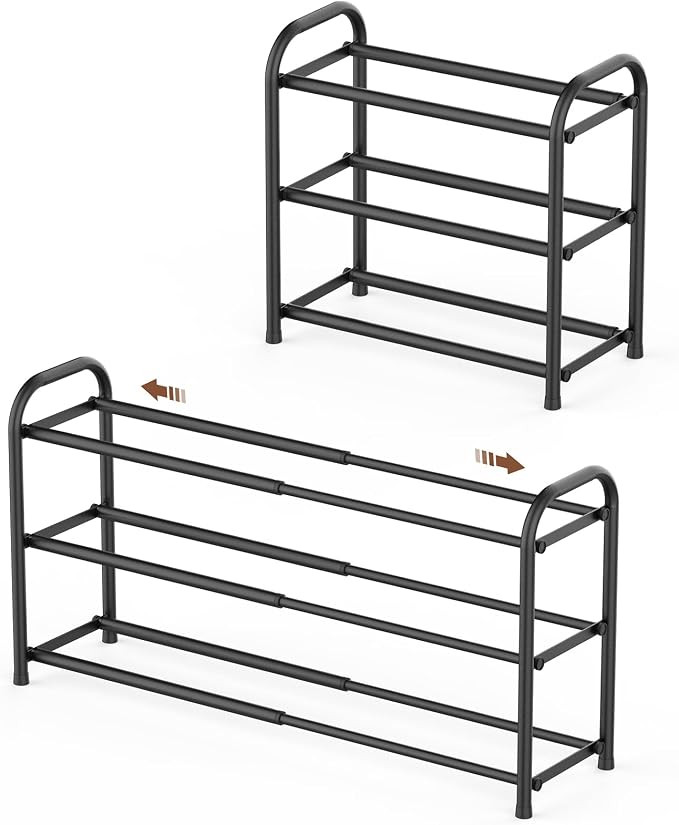 Gonfoam Expandable 3-Tier Shoe Rack for Closet and Entryway, Black | Tool-Free Assembly, Metal Ma... | Amazon (US)