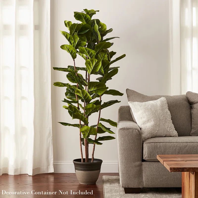 Artificial Fiddle Leaf Fig Tree-72” Faux Plant, Realistic-Leaves Indoor Potted Topiary Décor | Wayfair North America
