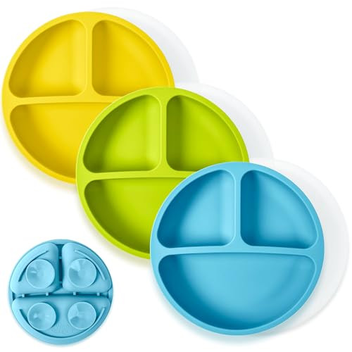 WeeSprout Suction Plates with Lids for Babies & Toddlers - 100% Silicone, Dinnerware Stays Put, Divided Design for Picky Eaters, Microwave & Dishwasher Friendly, 3 Pack | Amazon (US)