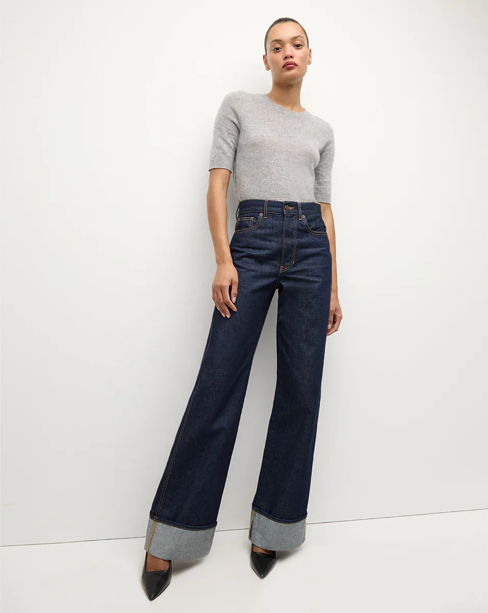 Veronica Beard Taylor Cuffed Wide-Leg Jean Indigo Rinse | Veronica Beard