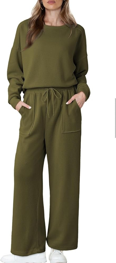 Dokotoo Women's Cotton 2 Piece Outfits Sweatsuit Casual Fall Long Sleeve Knit Tops And Pants Loun... | Amazon (US)