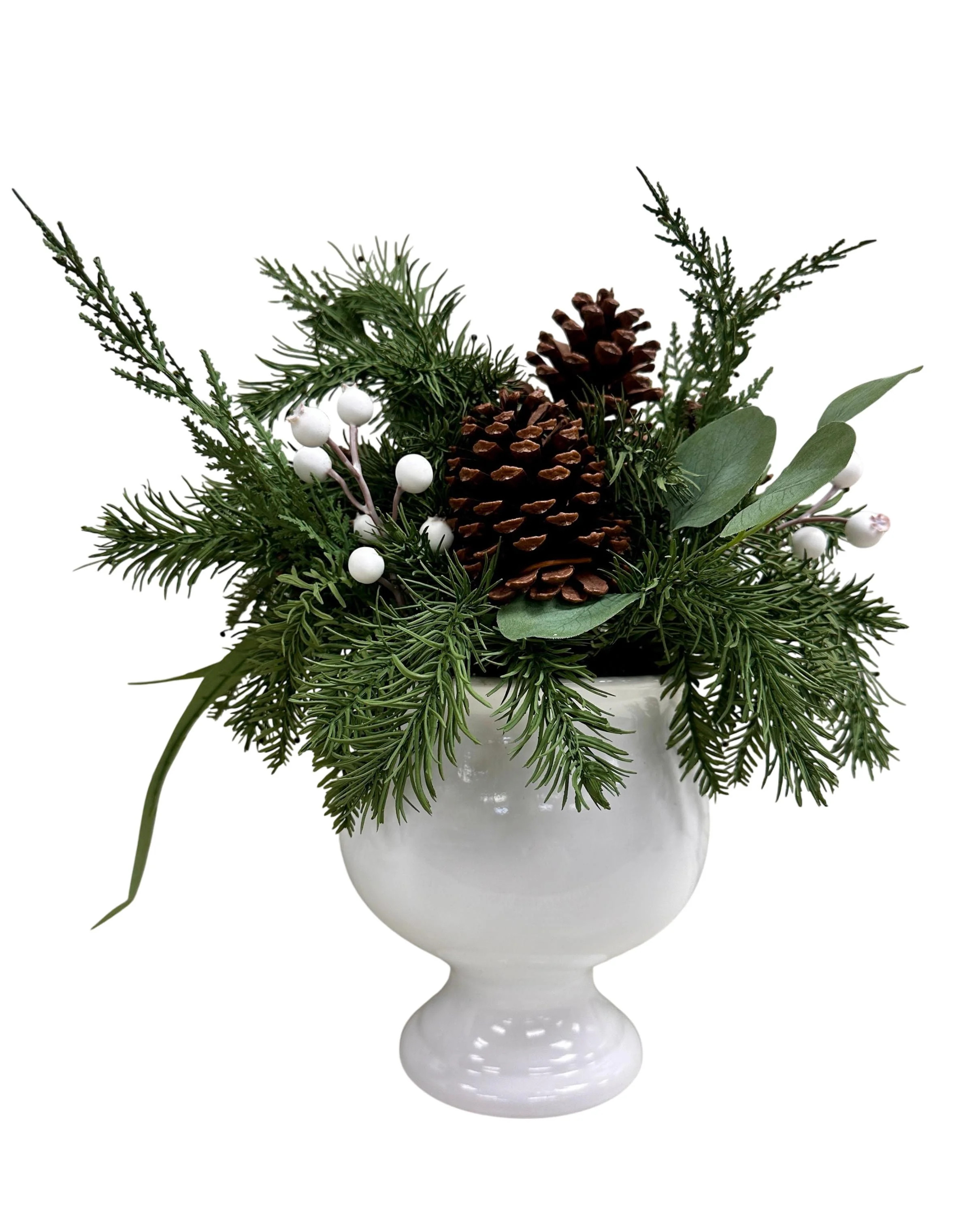 Greenery, Berries, and Pinecones Arrangement in White Ceramic Pot Christmas Tabletop Decoration, ... | Walmart (US)