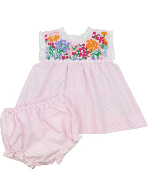 Pink Gingham Embroidered Floral Fiesta Diaper Set - Shipping Mid-June | Cecil and Lou