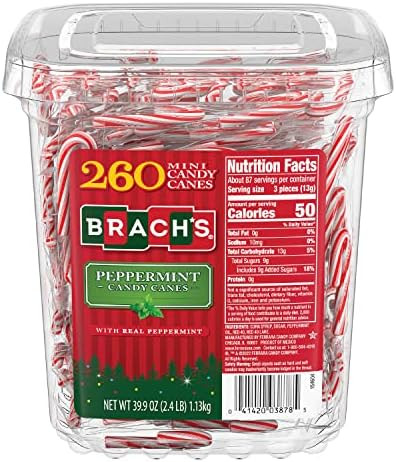 Brach's Mini Peppermint Candy Canes, Christmas Candy, Stocking Stuffers, Holiday Classic, 260ct, ... | Amazon (US)