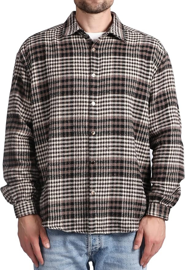 Locachy Men's Casual Cotton Plaid Shirts Long Sleeve Button-Down Flannel Overshirt Jacket | Amazon (US)