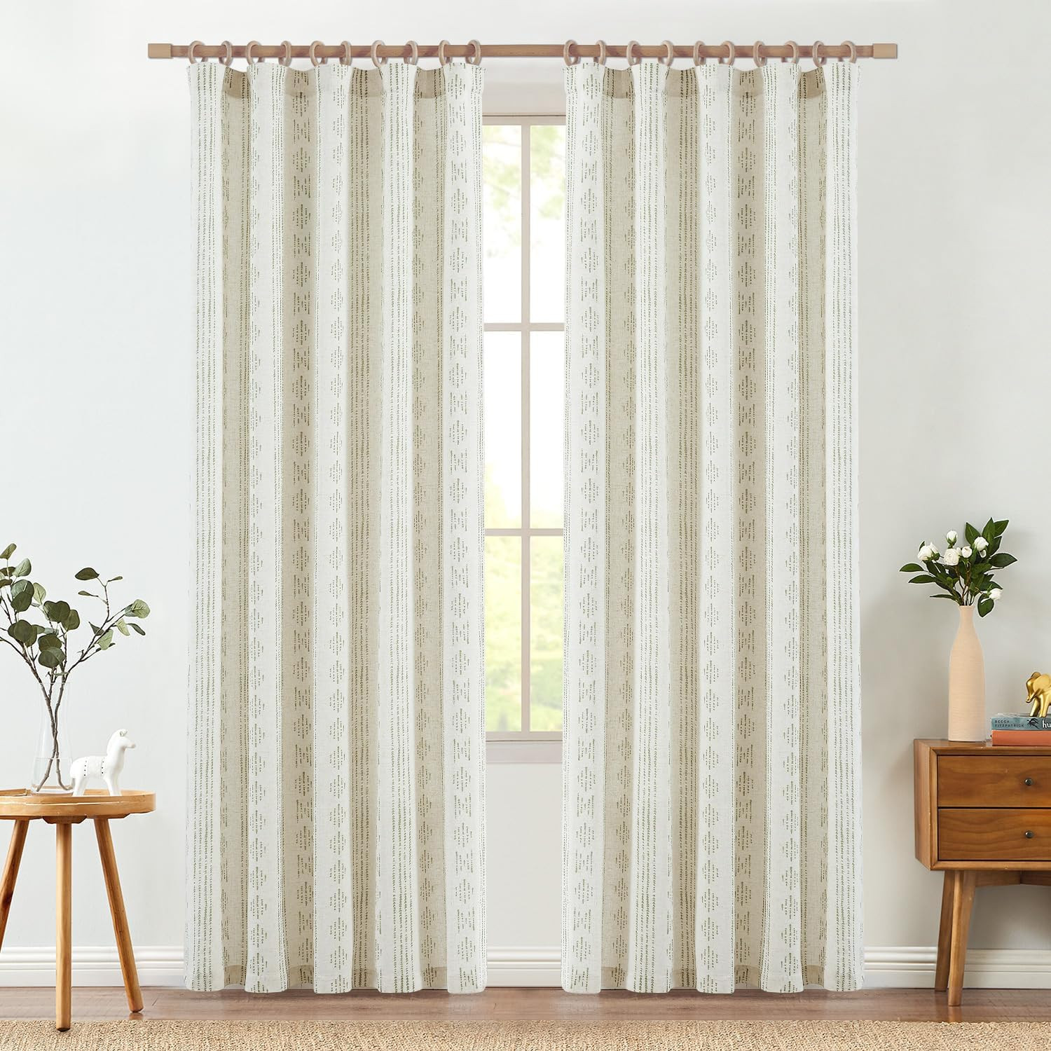 jinchan Boho Curtains Linen Curtains for Living Room Farmhouse Sage Green Curtains 2 Panels for B... | Amazon (US)