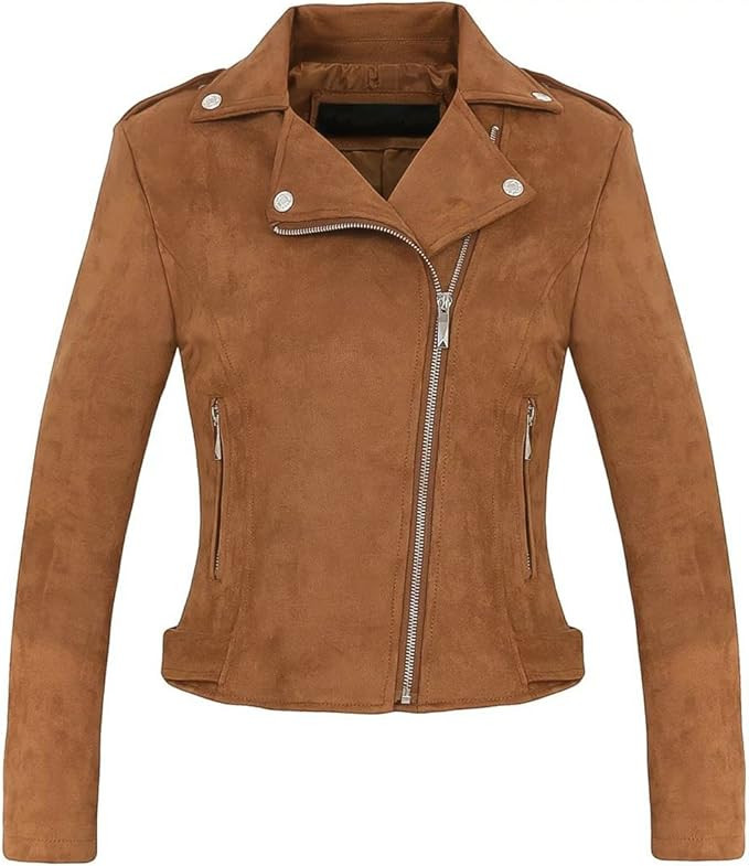 CHARTOU Women's Stylish Notched Collar Oblique Zip Suede Leather Moto Jacket | Amazon (US)