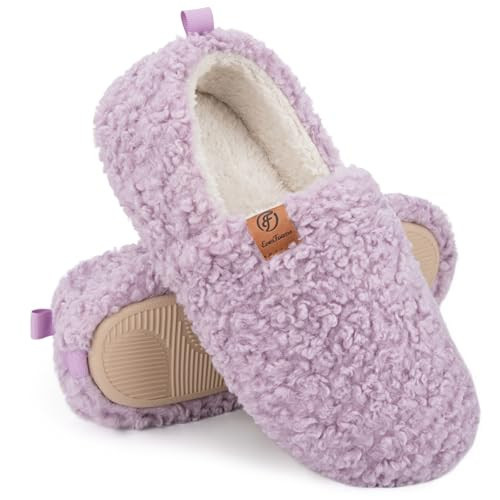 EverFoams Women’s Soft Curly Full Slippers Memory Foam Lightweight House Shoes Cozy Loafer with Polar Fleece Lining Purple,8.5 US | Amazon (US)