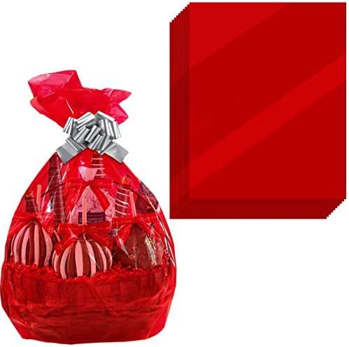 Red Translucent Cellophane Wrap Bags | (10 Pcs) X-Large 24” inch X 30” inch | 2.5 Mil Thick Red Tran | Amazon (US)