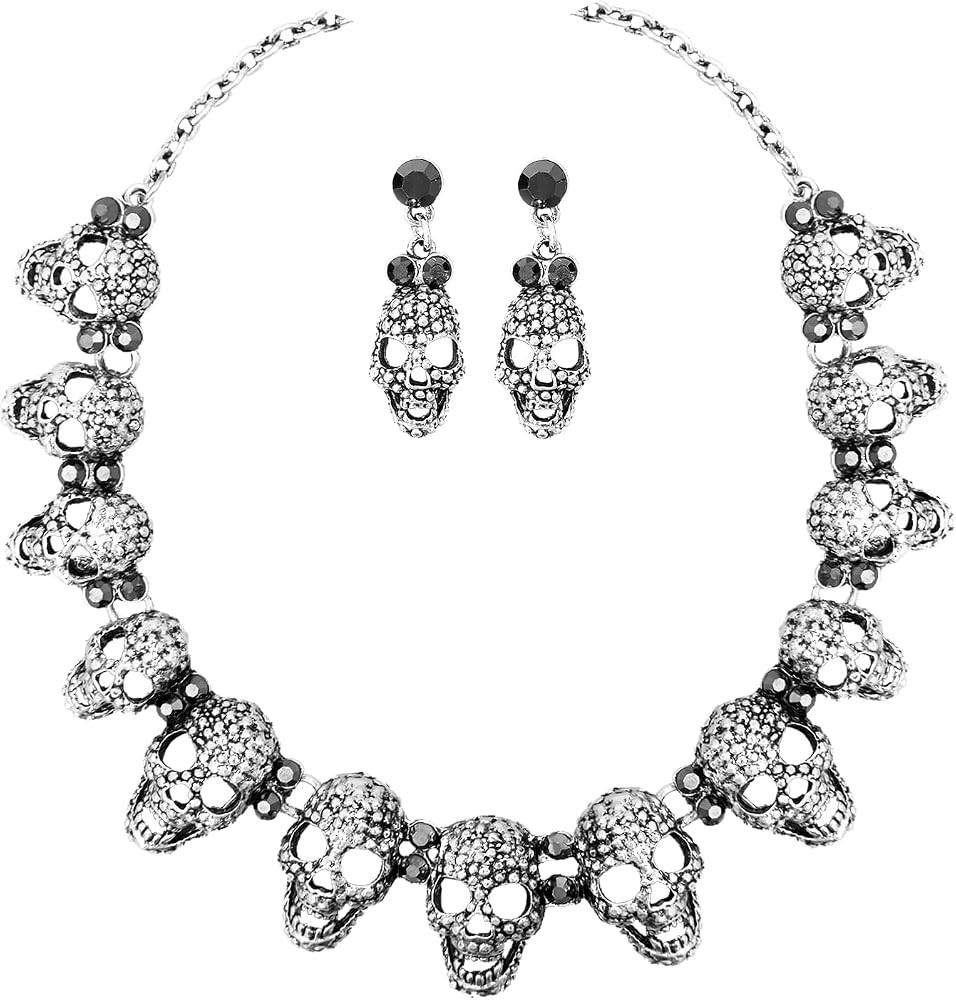 Exaggerated Halloween Costume Jewelry Punk Necklace Earrings Jewelry Sets Gothic Skull Bone Chain... | Amazon (US)
