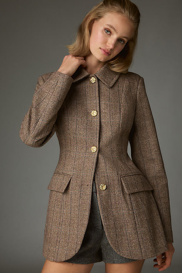 Plaid Wool Blend Hourglass Blazer Jacket | Anthropologie (US)